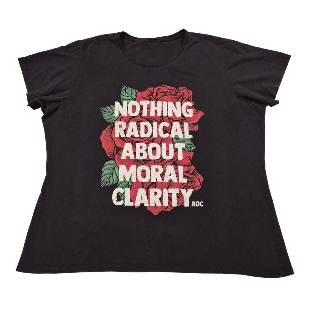 AOC Alexandria Ocasio-Cortez Moral Clarity Rose Graphic T-Shirt Black XL